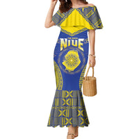 Personalised Niue The Rock Of Polynesia Family Matching Mermaid Dress and Hawaiian Shirt Peniamina Gospel Day Blue Version LT05 Mom's Dress Blue - Polynesian Pride