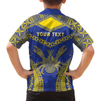 Personalised Niue The Rock Of Polynesia Family Matching Off The Shoulder Long Sleeve Dress and Hawaiian Shirt Peniamina Gospel Day Blue Version LT05 - Polynesian Pride