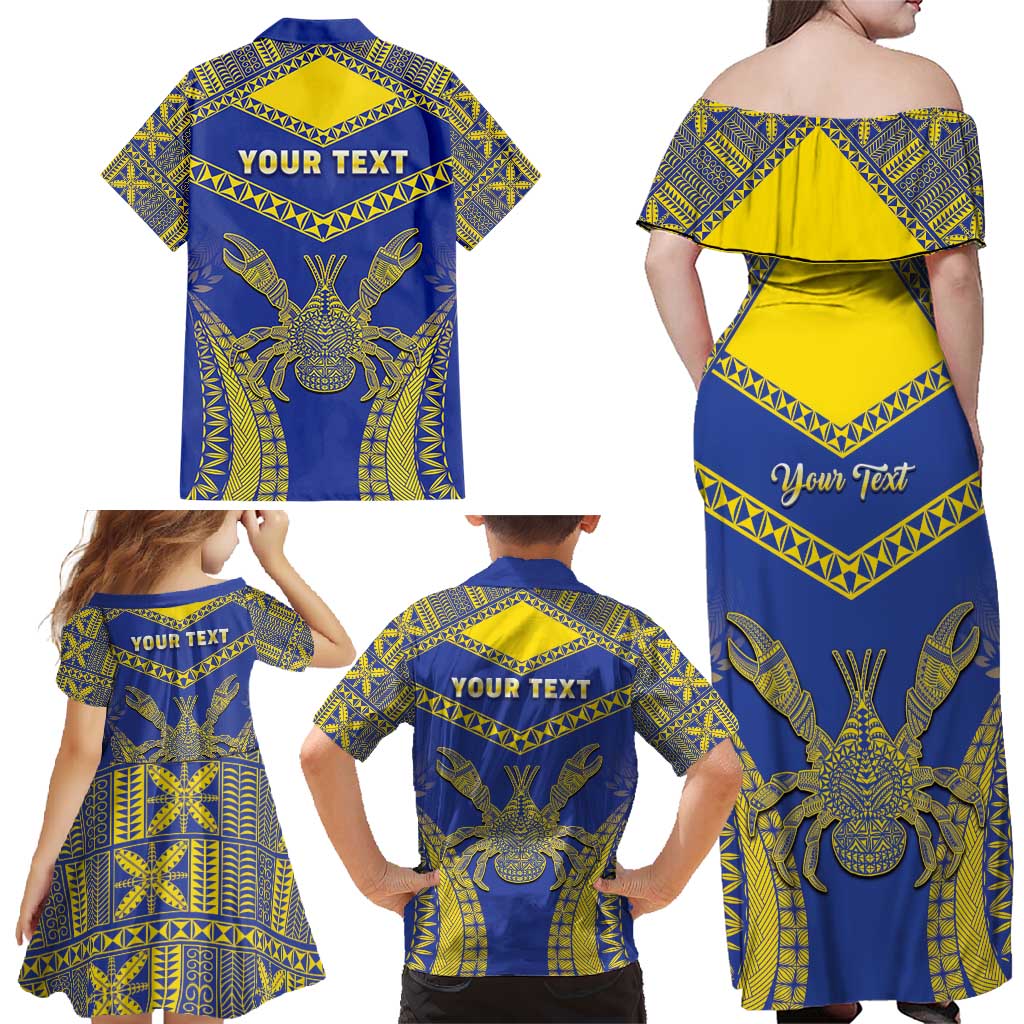 Personalised Niue The Rock Of Polynesia Family Matching Off Shoulder Maxi Dress and Hawaiian Shirt Peniamina Gospel Day Blue Version LT05 - Polynesian Pride