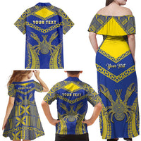 Personalised Niue The Rock Of Polynesia Family Matching Off Shoulder Maxi Dress and Hawaiian Shirt Peniamina Gospel Day Blue Version LT05 - Polynesian Pride