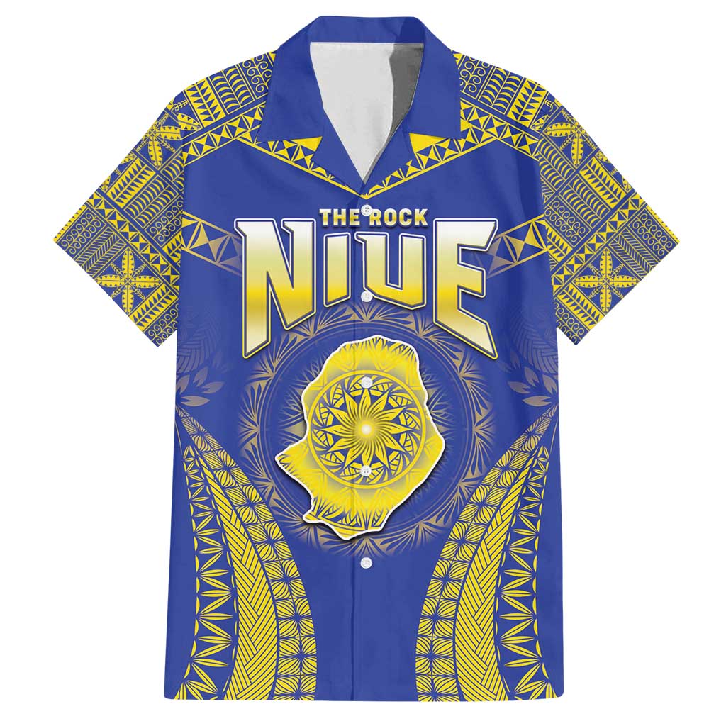 Personalised Niue The Rock Of Polynesia Family Matching Off Shoulder Maxi Dress and Hawaiian Shirt Peniamina Gospel Day Blue Version LT05 Dad's Shirt - Short Sleeve Blue - Polynesian Pride