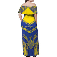 Personalised Niue The Rock Of Polynesia Family Matching Off Shoulder Maxi Dress and Hawaiian Shirt Peniamina Gospel Day Blue Version LT05 - Polynesian Pride
