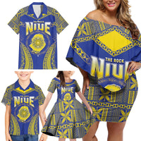 Personalised Niue The Rock Of Polynesia Family Matching Off Shoulder Short Dress and Hawaiian Shirt Peniamina Gospel Day Blue Version LT05 - Polynesian Pride