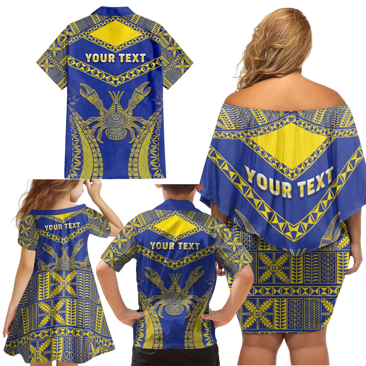 Personalised Niue The Rock Of Polynesia Family Matching Off Shoulder Short Dress and Hawaiian Shirt Peniamina Gospel Day Blue Version LT05 - Polynesian Pride