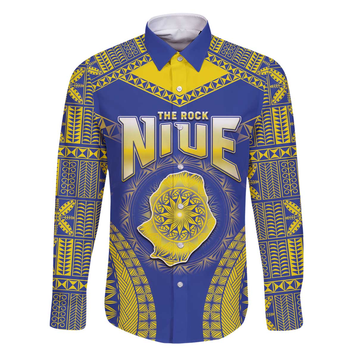 Personalised Niue The Rock Of Polynesia Family Matching Puletasi and Hawaiian Shirt Peniamina Gospel Day Blue Version LT05 Dad's Shirt - Long Sleeve Blue - Polynesian Pride