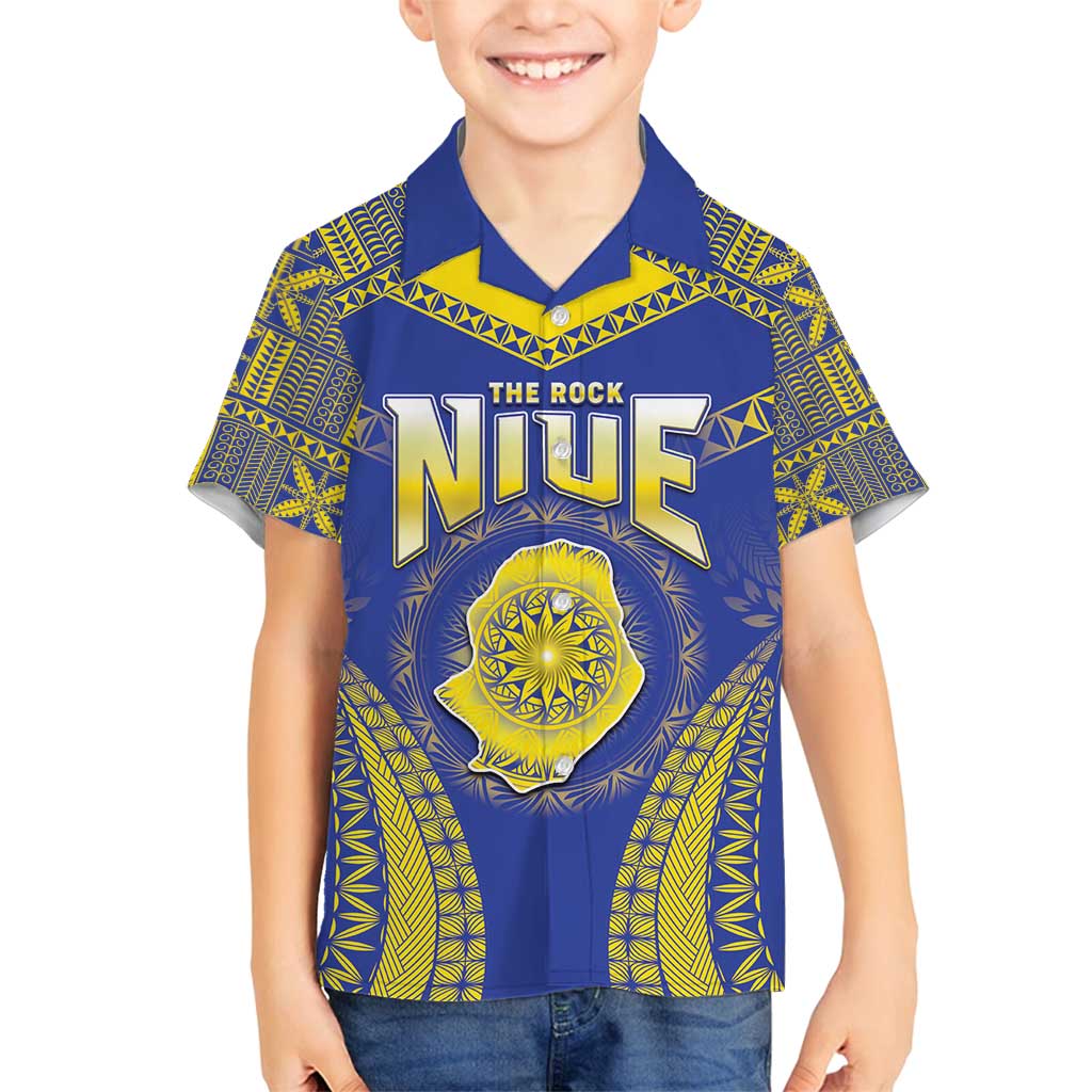 Personalised Niue The Rock Of Polynesia Family Matching Tank Maxi Dress and Hawaiian Shirt Peniamina Gospel Day Blue Version LT05 Son's Shirt Blue - Polynesian Pride
