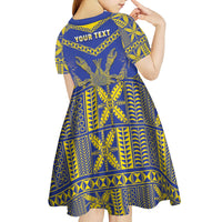 Personalised Niue The Rock Of Polynesia Kid Short Sleeve Dress Peniamina Gospel Day Blue Version LT05 - Polynesian Pride