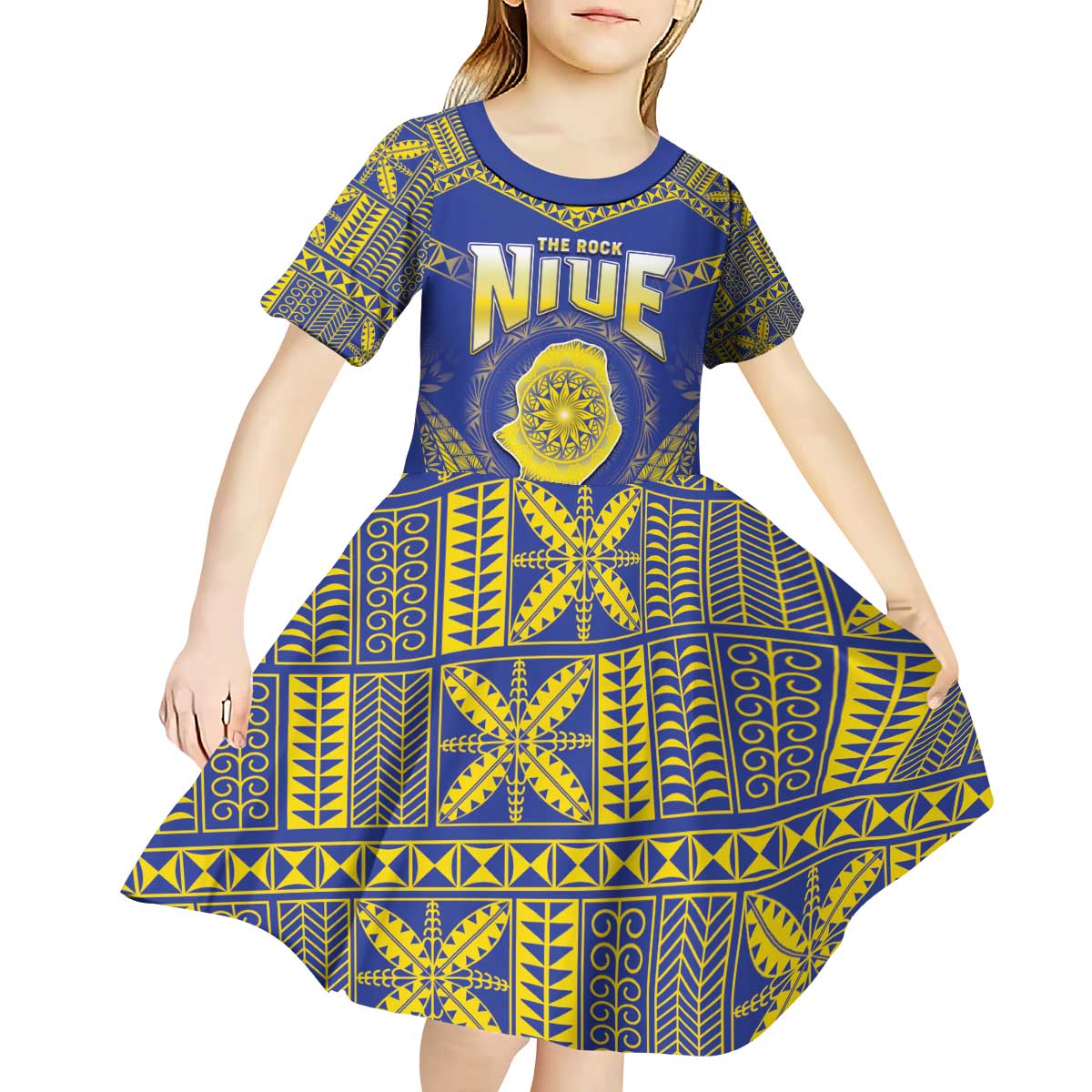 Personalised Niue The Rock Of Polynesia Kid Short Sleeve Dress Peniamina Gospel Day Blue Version LT05 - Polynesian Pride