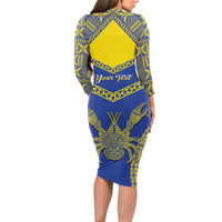Personalised Niue The Rock Of Polynesia Long Sleeve Bodycon Dress Peniamina Gospel Day Blue Version LT05 - Polynesian Pride