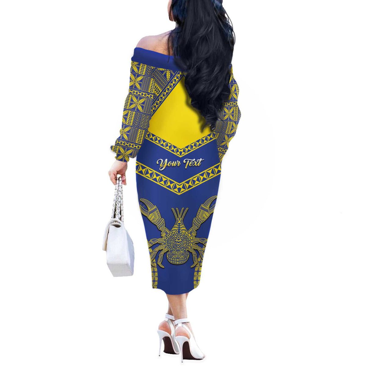 Personalised Niue The Rock Of Polynesia Off The Shoulder Long Sleeve Dress Peniamina Gospel Day Blue Version LT05 - Polynesian Pride