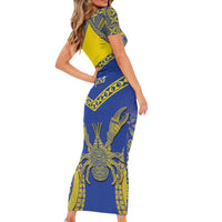 Personalised Niue The Rock Of Polynesia Short Sleeve Bodycon Dress Peniamina Gospel Day Blue Version LT05 - Polynesian Pride