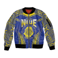 Personalised Niue The Rock Of Polynesia Sleeve Zip Bomber Jacket Peniamina Gospel Day Blue Version LT05 Unisex Blue - Polynesian Pride