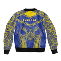 Personalised Niue The Rock Of Polynesia Sleeve Zip Bomber Jacket Peniamina Gospel Day Blue Version LT05 - Polynesian Pride