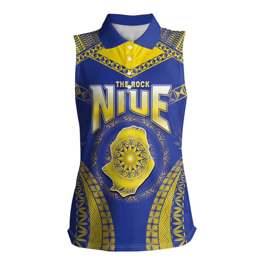Personalised Niue The Rock Of Polynesia Women Sleeveless Polo Shirt Peniamina Gospel Day Blue Version LT05 Female Blue - Polynesian Pride
