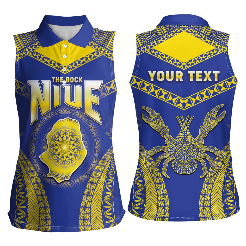 Personalised Niue The Rock Of Polynesia Women Sleeveless Polo Shirt Peniamina Gospel Day Blue Version LT05 - Polynesian Pride