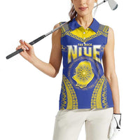 Personalised Niue The Rock Of Polynesia Women Sleeveless Polo Shirt Peniamina Gospel Day Blue Version LT05 - Polynesian Pride