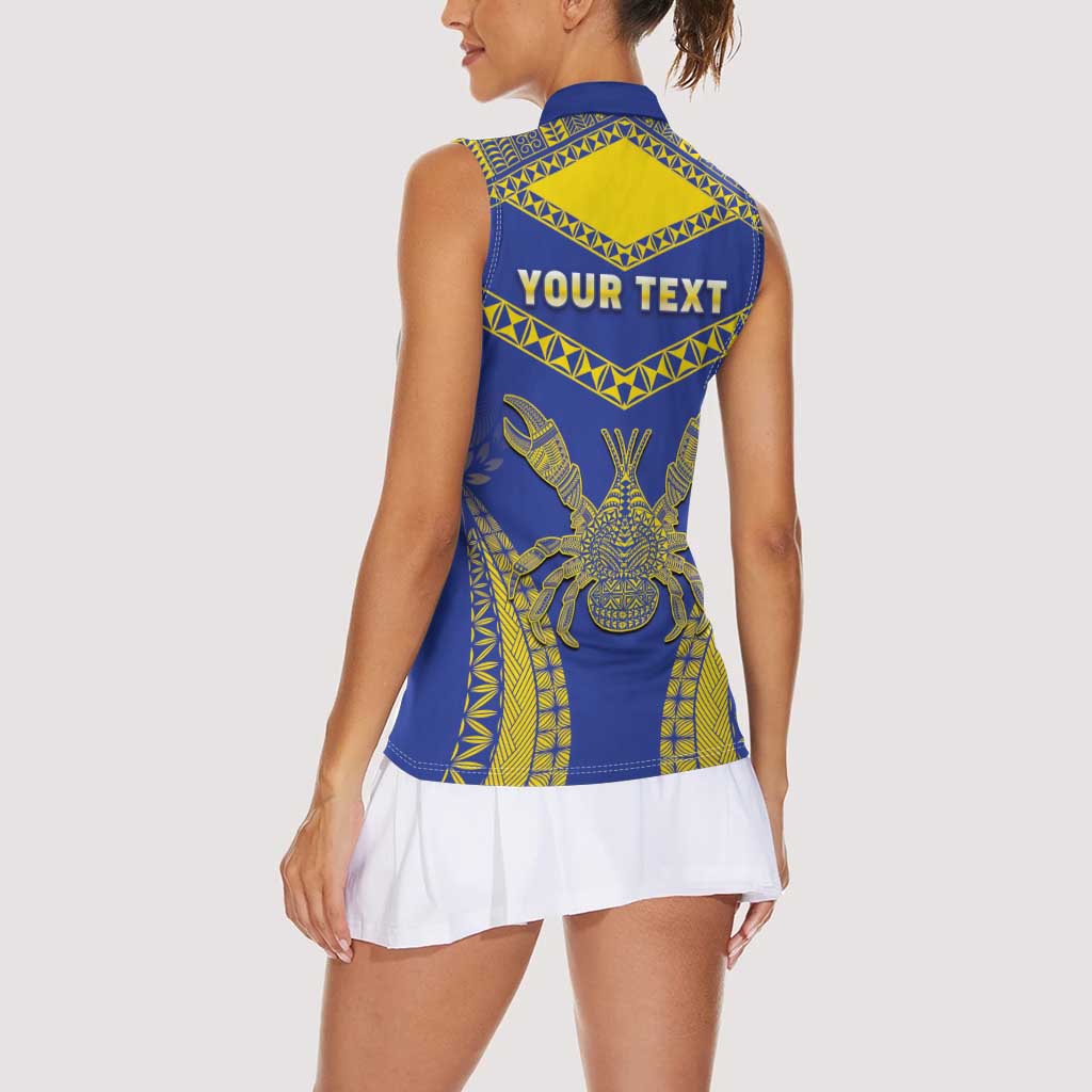 Personalised Niue The Rock Of Polynesia Women Sleeveless Polo Shirt Peniamina Gospel Day Blue Version LT05 - Polynesian Pride