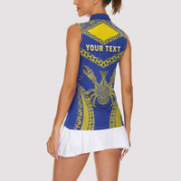 Personalised Niue The Rock Of Polynesia Women Sleeveless Polo Shirt Peniamina Gospel Day Blue Version LT05 - Polynesian Pride