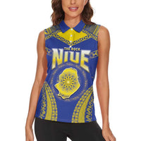 Personalised Niue The Rock Of Polynesia Women Sleeveless Polo Shirt Peniamina Gospel Day Blue Version LT05 - Polynesian Pride