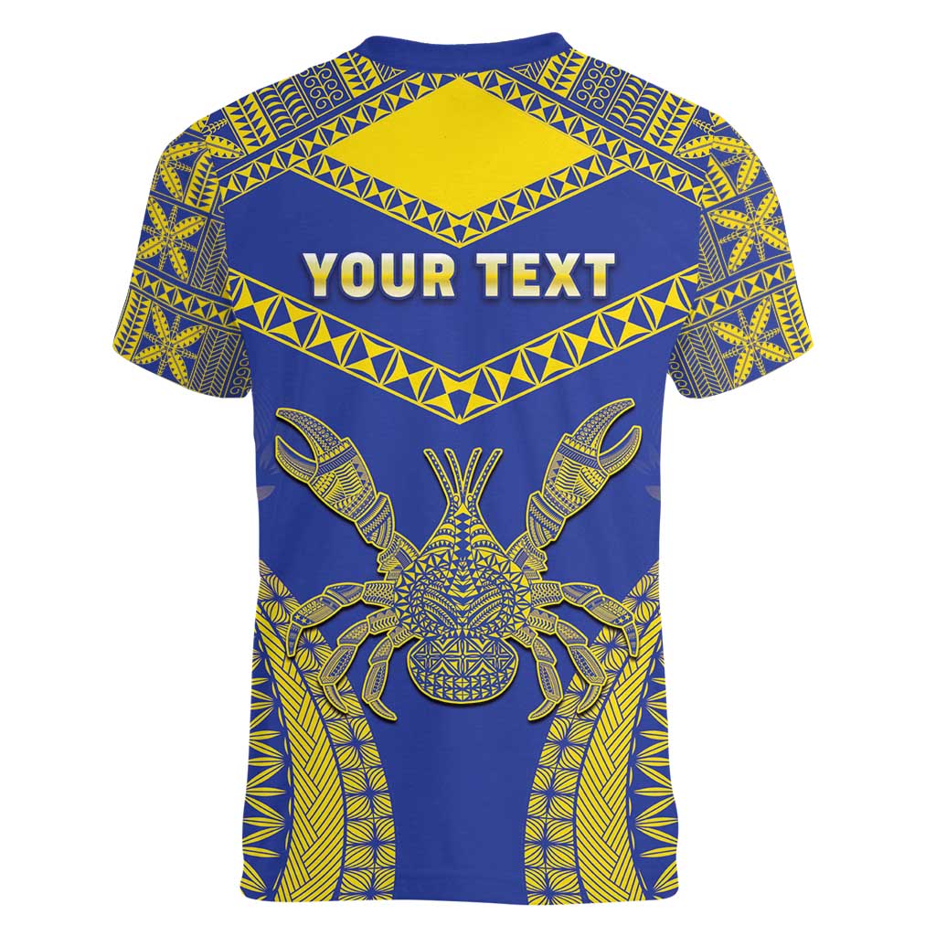 Personalised Niue The Rock Of Polynesia Women V-Neck T-Shirt Peniamina Gospel Day Blue Version LT05 - Polynesian Pride