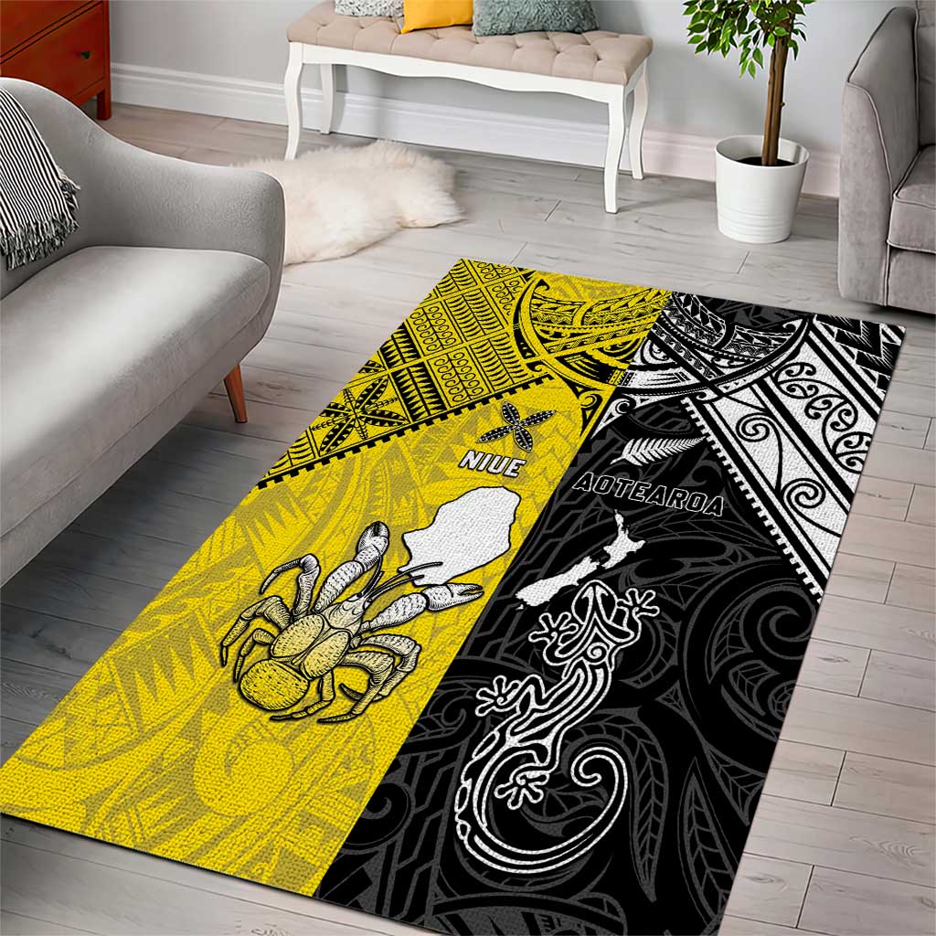 New Zealand Maori And Niue Hiapo Area Rug Lizard And Coconut Crab Together LT05 - Polynesian Pride