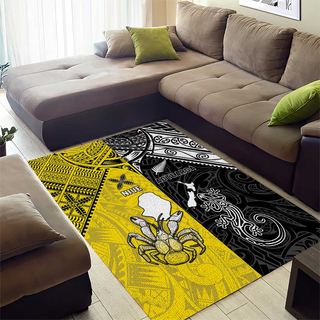 New Zealand Maori And Niue Hiapo Area Rug Lizard And Coconut Crab Together LT05 - Polynesian Pride