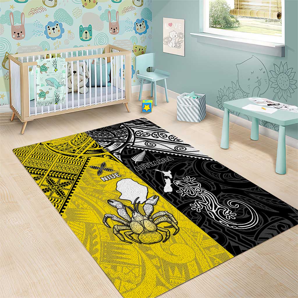 New Zealand Maori And Niue Hiapo Area Rug Lizard And Coconut Crab Together LT05 - Polynesian Pride