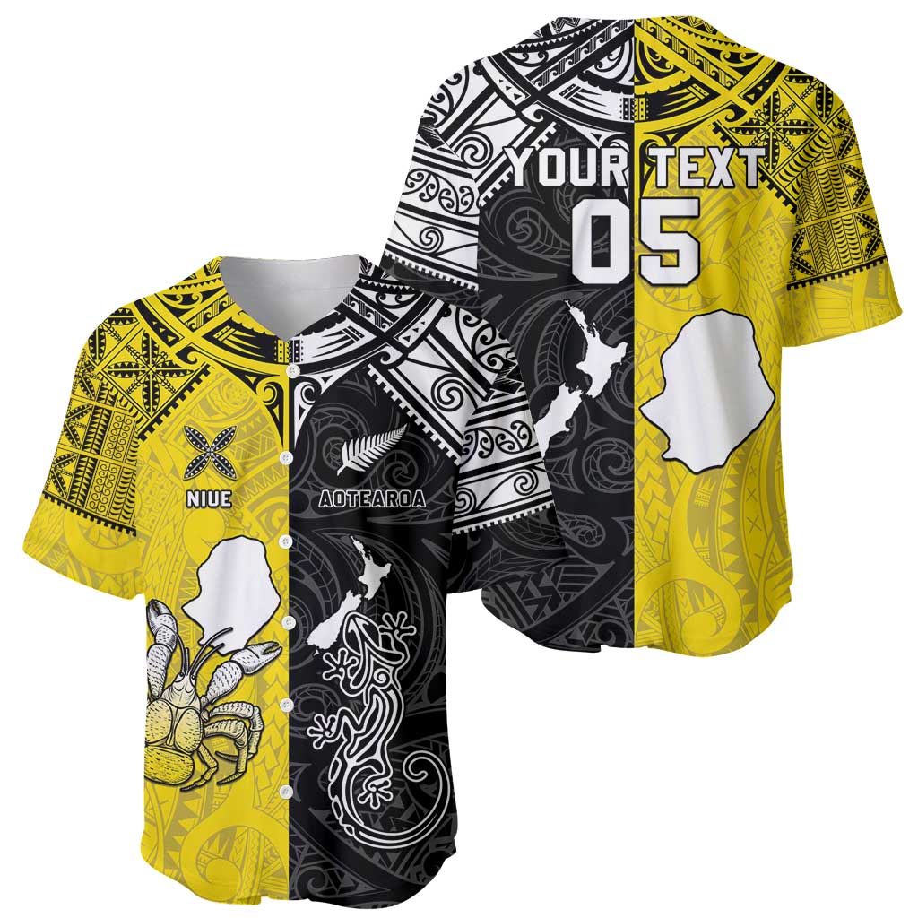 Custom New Zealand Maori And Niue Hiapo Baseball Jersey Lizard And Coconut Crab Together LT05 - Polynesian Pride