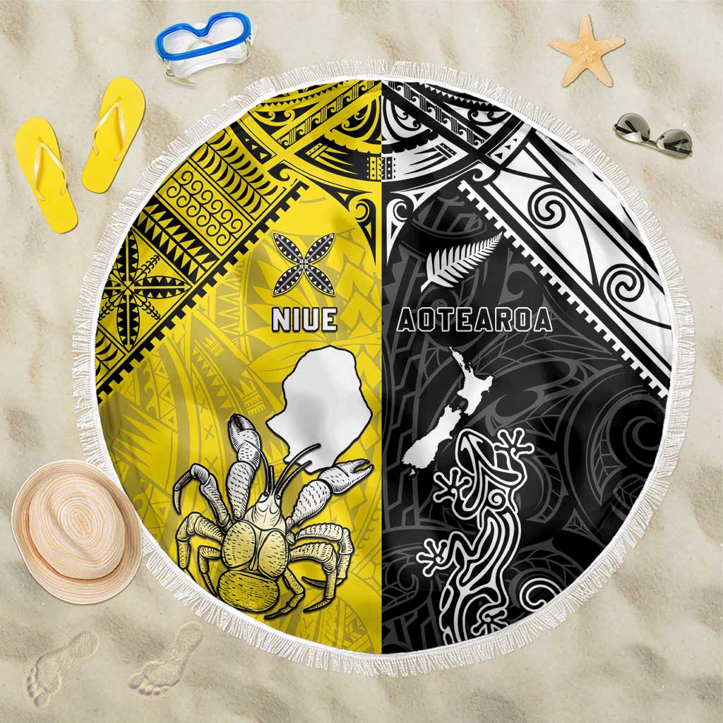 New Zealand Maori And Niue Hiapo Beach Blanket Lizard And Coconut Crab Together LT05 One Size 150cm Yellow - Polynesian Pride