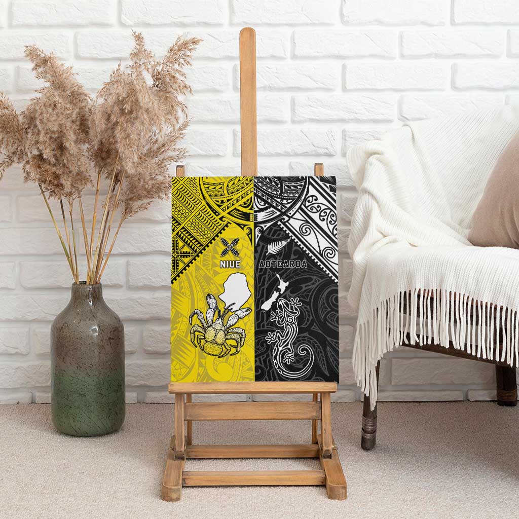 New Zealand Maori And Niue Hiapo Canvas Wall Art Lizard And Coconut Crab Together LT05 - Polynesian Pride