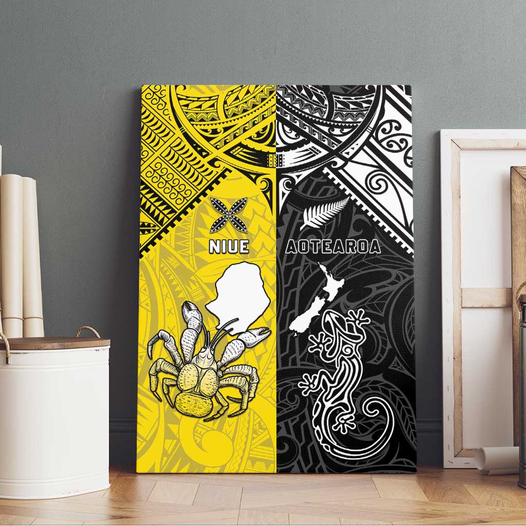 New Zealand Maori And Niue Hiapo Canvas Wall Art Lizard And Coconut Crab Together LT05 - Polynesian Pride