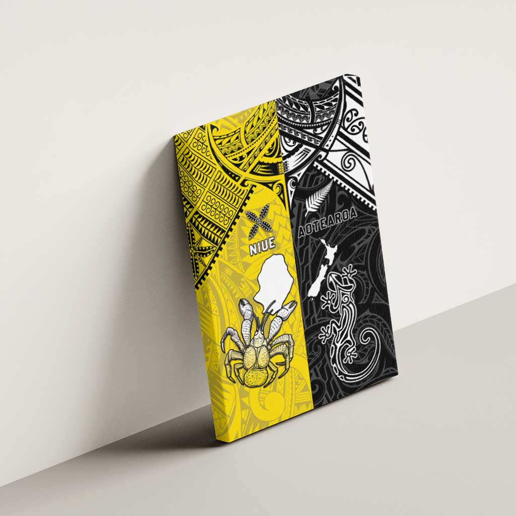 New Zealand Maori And Niue Hiapo Canvas Wall Art Lizard And Coconut Crab Together LT05 - Polynesian Pride