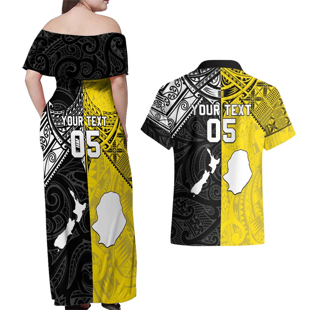 Custom New Zealand Maori And Niue Hiapo Couples Matching Off Shoulder Maxi Dress and Hawaiian Shirt Lizard And Coconut Crab Together LT05 - Polynesian Pride