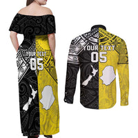 Custom New Zealand Maori And Niue Hiapo Couples Matching Off Shoulder Maxi Dress and Long Sleeve Button Shirt Lizard And Coconut Crab Together LT05 - Polynesian Pride