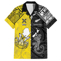 Custom New Zealand Maori And Niue Hiapo Family Matching Long Sleeve Bodycon Dress and Hawaiian Shirt Lizard And Coconut Crab Together LT05 Dad's Shirt - Short Sleeve Yellow - Polynesian Pride