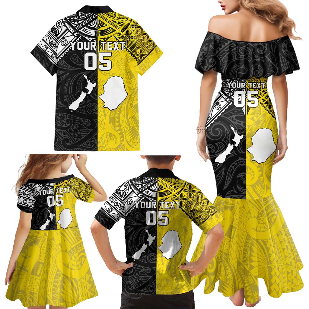 Custom New Zealand Maori And Niue Hiapo Family Matching Mermaid Dress and Hawaiian Shirt Lizard And Coconut Crab Together LT05 - Polynesian Pride