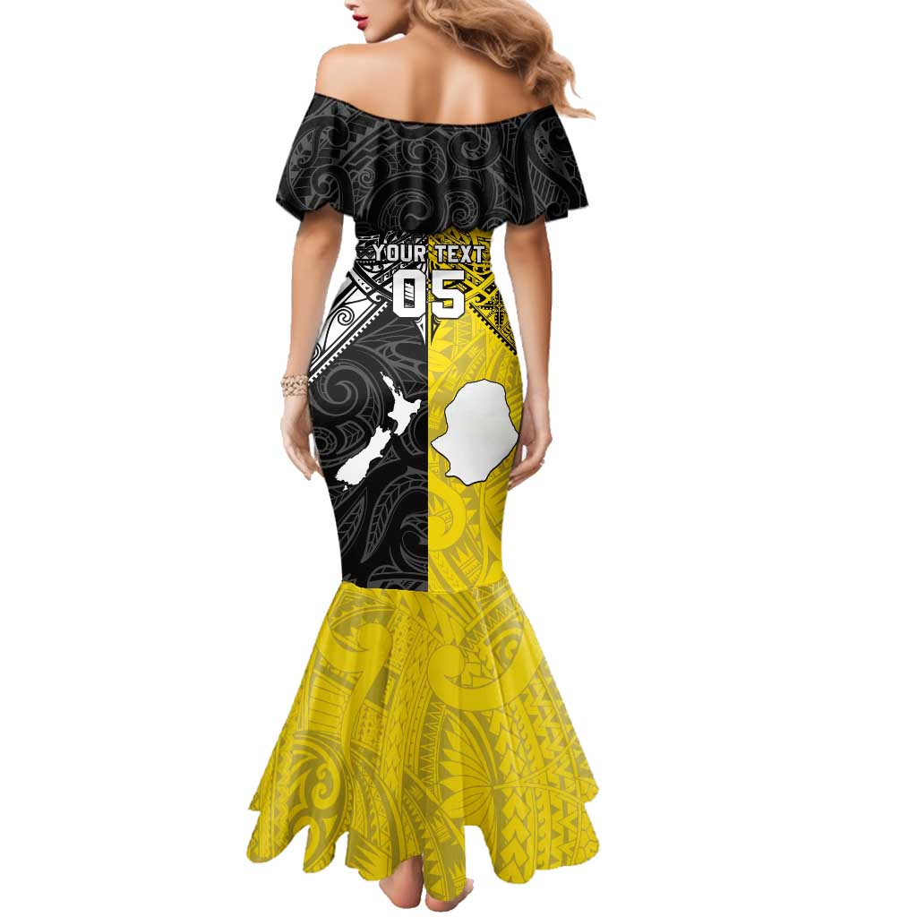 Custom New Zealand Maori And Niue Hiapo Family Matching Mermaid Dress and Hawaiian Shirt Lizard And Coconut Crab Together LT05 - Polynesian Pride