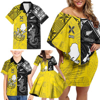 Custom New Zealand Maori And Niue Hiapo Family Matching Off Shoulder Short Dress and Hawaiian Shirt Lizard And Coconut Crab Together LT05 - Polynesian Pride