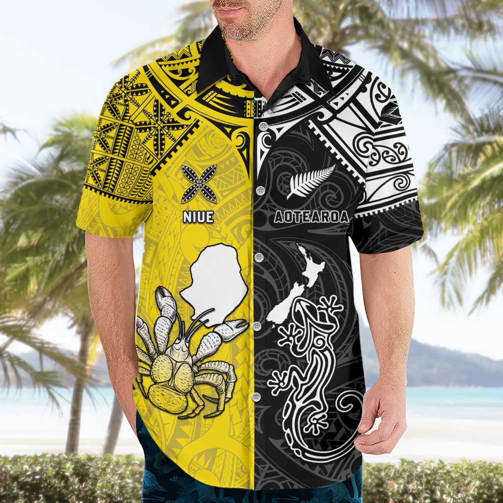 Custom New Zealand Maori And Niue Hiapo Hawaiian Shirt Lizard And Coconut Crab Together LT05 - Polynesian Pride