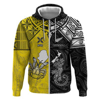 Custom New Zealand Maori And Niue Hiapo Hoodie Lizard And Coconut Crab Together LT05 Zip Hoodie Yellow - Polynesian Pride