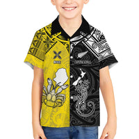 Custom New Zealand Maori And Niue Hiapo Kid Hawaiian Shirt Lizard And Coconut Crab Together LT05 Kid Yellow - Polynesian Pride