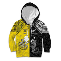 Custom New Zealand Maori And Niue Hiapo Kid Hoodie Lizard And Coconut Crab Together LT05 Hoodie Yellow - Polynesian Pride