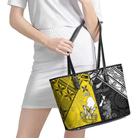 New Zealand Maori And Niue Hiapo Leather Tote Bag Lizard And Coconut Crab Together LT05 - Polynesian Pride