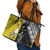 New Zealand Maori And Niue Hiapo Leather Tote Bag Lizard And Coconut Crab Together LT05 - Polynesian Pride