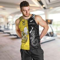 Custom New Zealand Maori And Niue Hiapo Men Tank Top Lizard And Coconut Crab Together LT05 Yellow - Polynesian Pride
