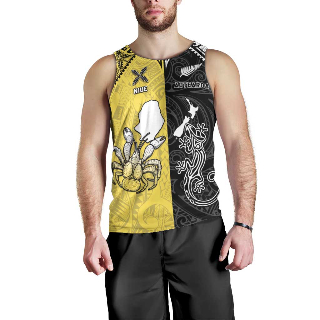 Custom New Zealand Maori And Niue Hiapo Men Tank Top Lizard And Coconut Crab Together LT05 - Polynesian Pride