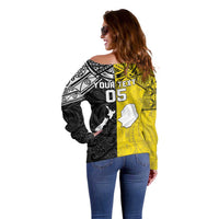 Custom New Zealand Maori And Niue Hiapo Off Shoulder Sweater Lizard And Coconut Crab Together LT05 - Polynesian Pride