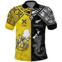 Custom New Zealand Maori And Niue Hiapo Polo Shirt Lizard And Coconut Crab Together LT05 Yellow - Polynesian Pride