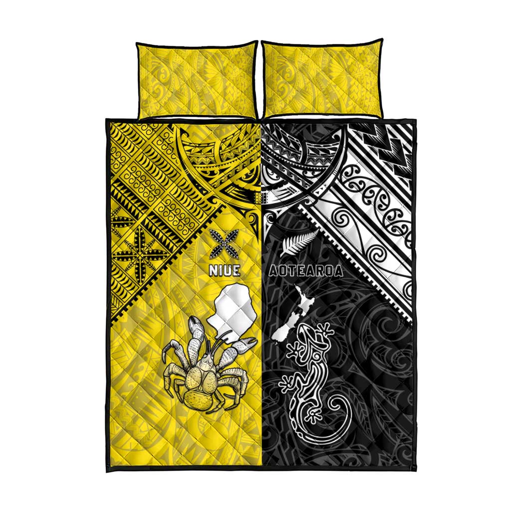 New Zealand Maori And Niue Hiapo Quilt Bed Set Lizard And Coconut Crab Together LT05 - Polynesian Pride