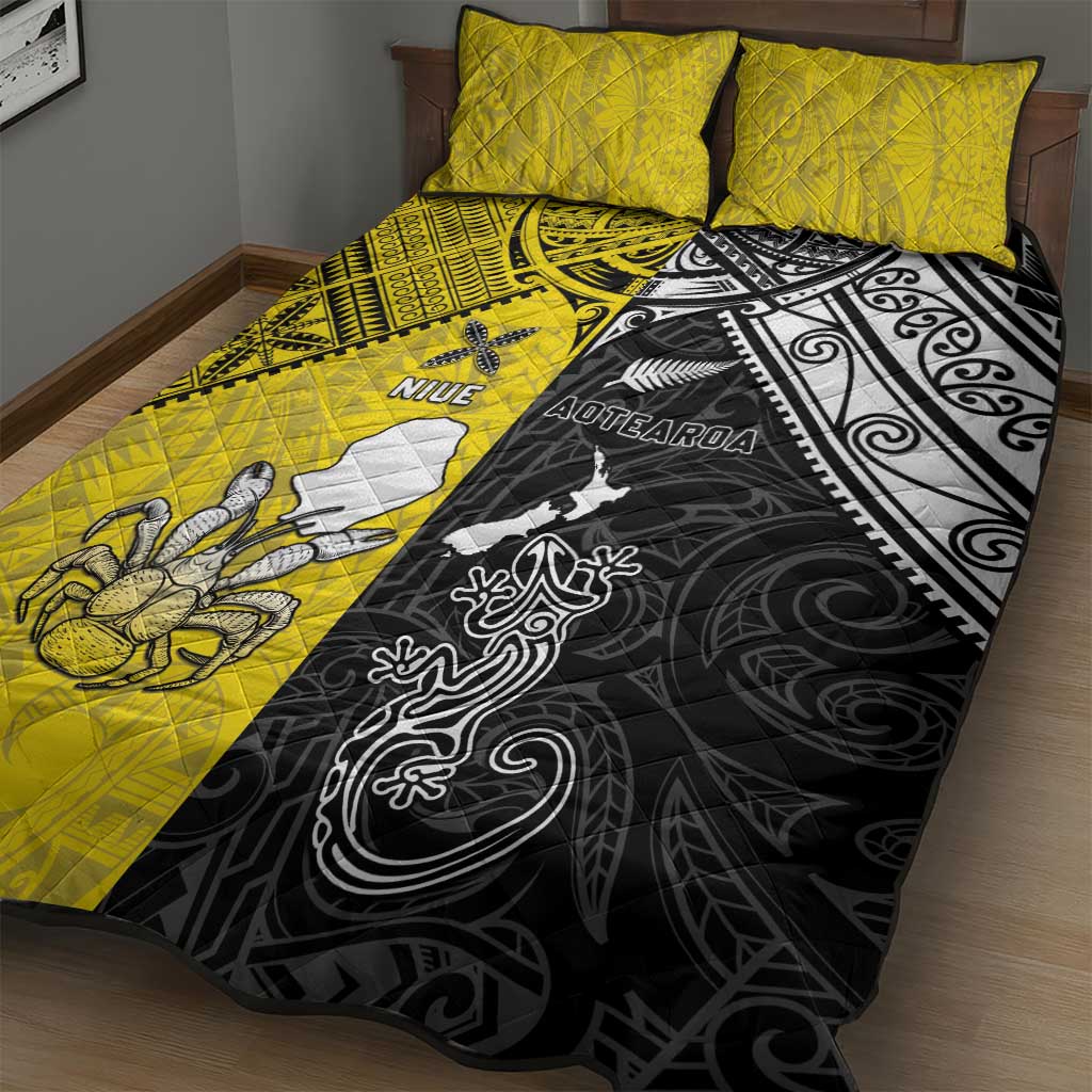 New Zealand Maori And Niue Hiapo Quilt Bed Set Lizard And Coconut Crab Together LT05 - Polynesian Pride